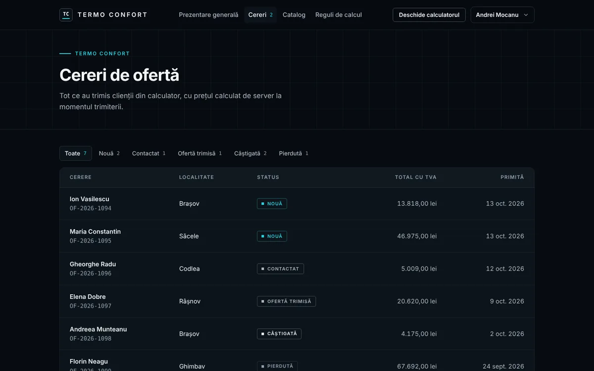 Configurator: cereri de ofertă