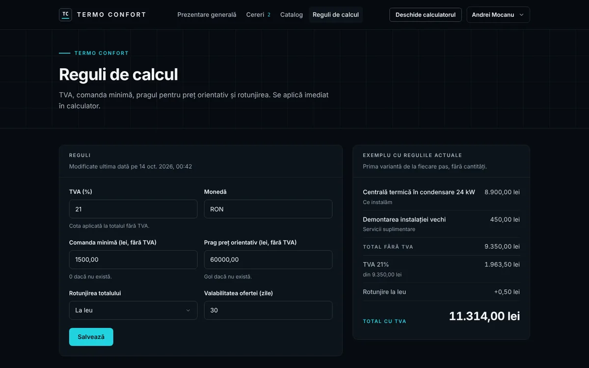Configurator: reguli de calcul