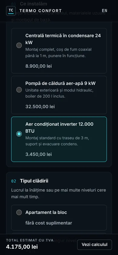 Configurator pe telefon