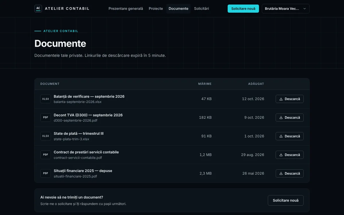 Portal clienți: documente