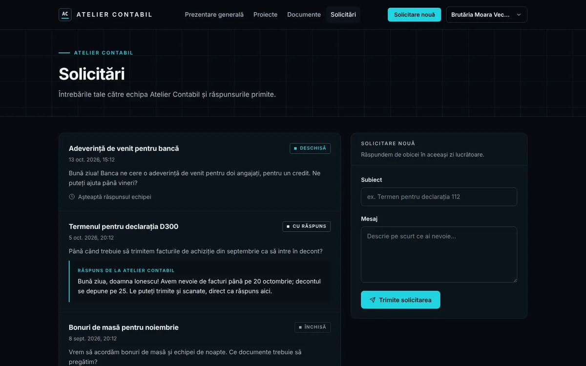 Portal clienți: solicitări